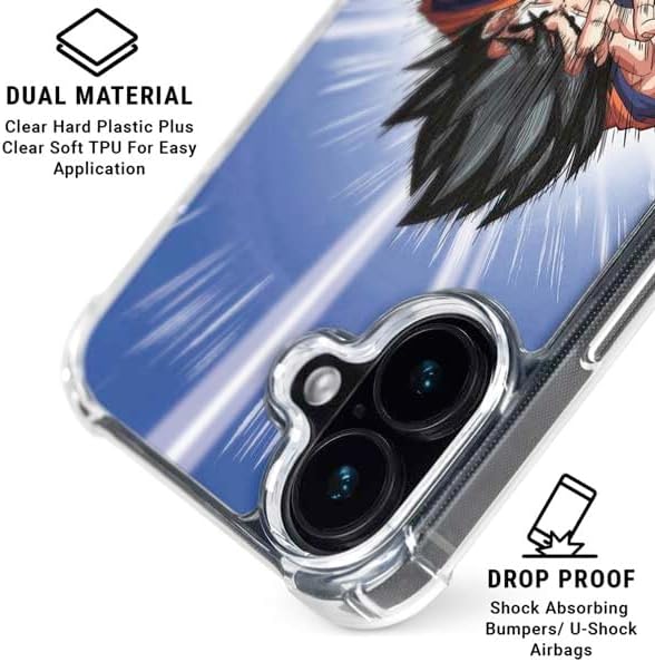 Skinit Clear Phone Case Compatible with iPhone 16 - Officially Licensed Dragon Ball Z Goku Kamehameha Blast Design
