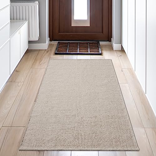 Teppich-Traum Teppich Wohnzimmer luxuriös Wollteppich Uni Flur Korridor langlebig beige, 90 x 160...
