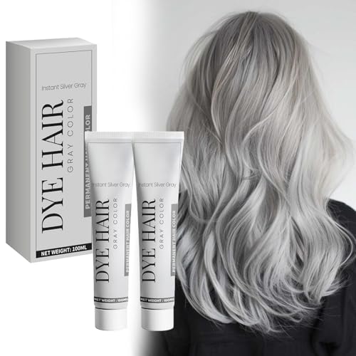 Silver Hair Dye, Natural Gray Hair Color Cream, Professional Hair Coloring Treatment, Instant Silver...