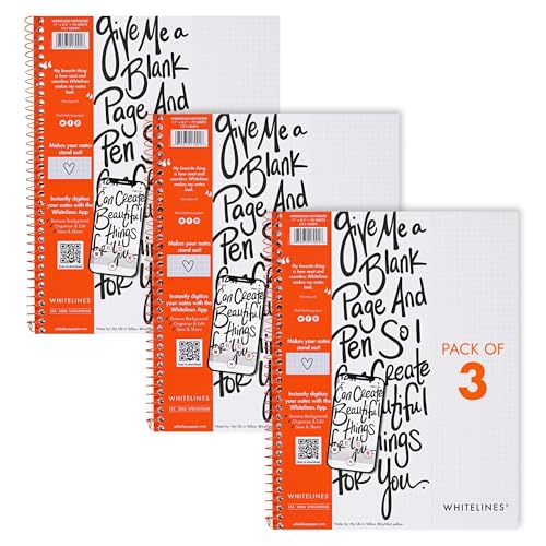 ROARING SPRING Whitelines Premium Spiral Notebook, 5x5 Graph Ruled, 11' x 8.5', 70 Sheets, Digitally Download Your Notes, Free App, Pack of 3
