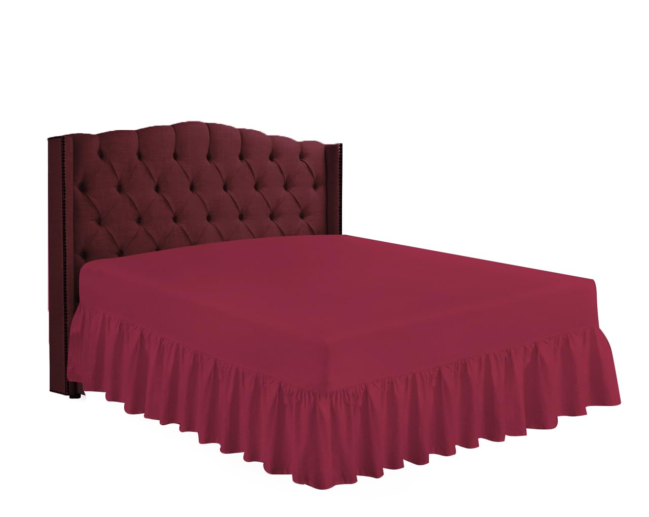 HOME ACE Red Non Iron Percale Double Valance Sheet Polycotton Fitted Valance Sheets, Fitted Valance Sheet Double Bed, Poly Cotton Double Bed Valance Sheet