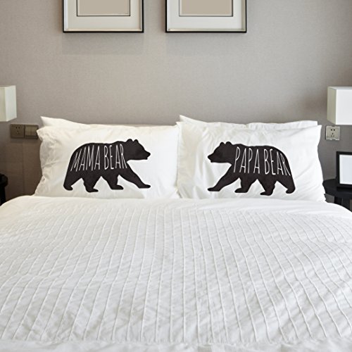 One Bella Casa 14523PCE59 Mama Bear Papa Bear Pillowcases by OBC, Set of 2,Black