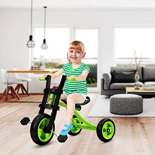 High Bounce Kids Tricycle - Extra Tall 3 Wheel Kids Trike, for Toddlers and Kids Ages 3-6 Adjustable Seat Tricycles, Soft Rubber Handle (Green)