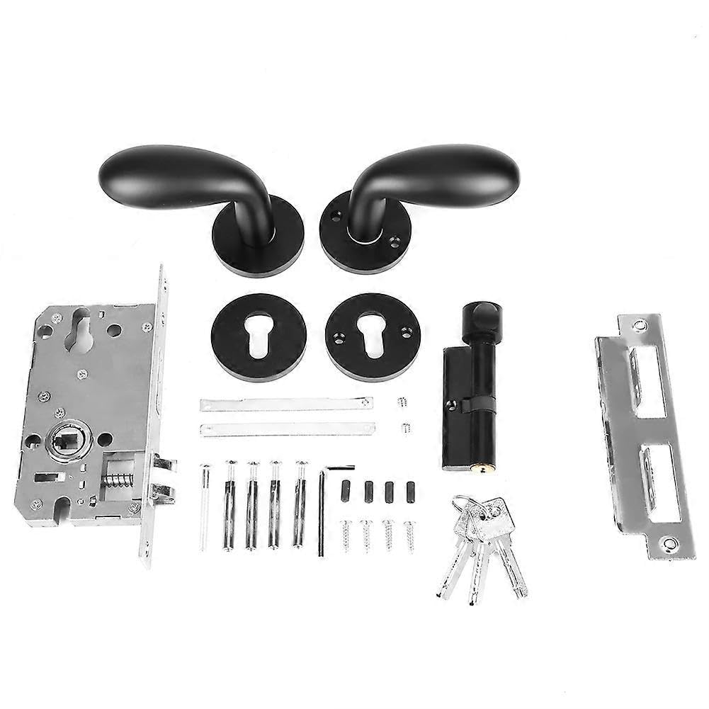 Black Door Solid Handle Lock Simple Style Space Aluminium Lock for Indoor Wooden Door 3.5-4.5cm