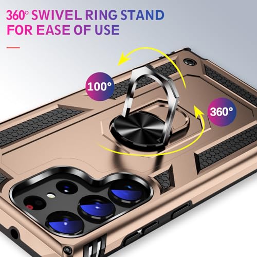Image of for Samsung Galaxy S24 Ultra Case with Screen Protector, Military Grade Rugged Shockproof Heavy Duty S24 Ultra 5G Protective Cover for Samsung S24 Ultra Magnetic Ring Kickstand Phone Case (Gold)
