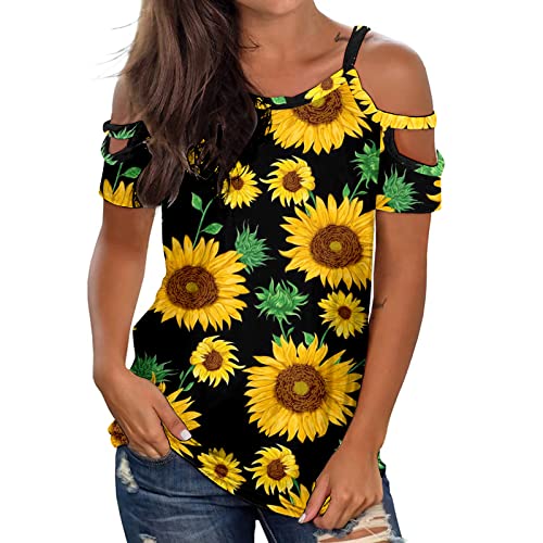 Blusa negra para mujer, elegante y informal, camiseta de verano, camiseta de manga larga, camiseta de manga corta, camiseta para mujer, con refranes, amarillo, XL Cover