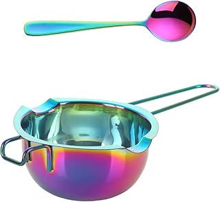 Double Boiler Melting pot with Spoon Set, 400ml Stainless Steel with Handle, Candle Making Potpourri for Melting Chocolate, Candy, Candles, Soap (Rainbow Color)