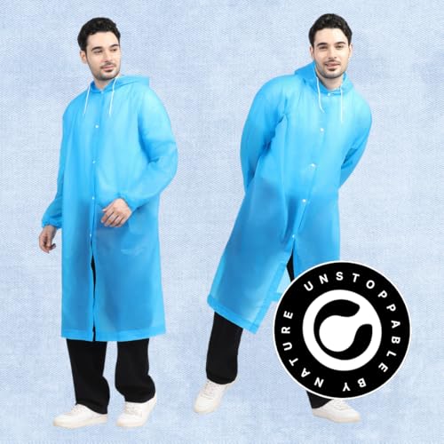 Image of Citizen Eco-Friendly EVA Poncho Raincoat for Men & Women, Lightweight Waterproof Coat with Hood, Adjustable Drawstring, Button Closure & Easy Carry Pouch, Reusable & Durable Outdoor Rainwear