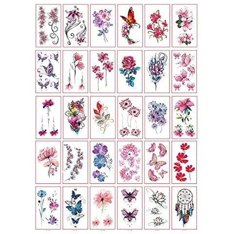 ATBEAMEN 30 Sheets Colorful Flowers,Butterfly Temporary Tattoos Women,Girls,Men, Fake Tattoos Temporary Girl,3D Extra Large Waterproof Sexy Flowers Fake Tattoo Kits Arm Neck Face Tatoo Sticker Cover