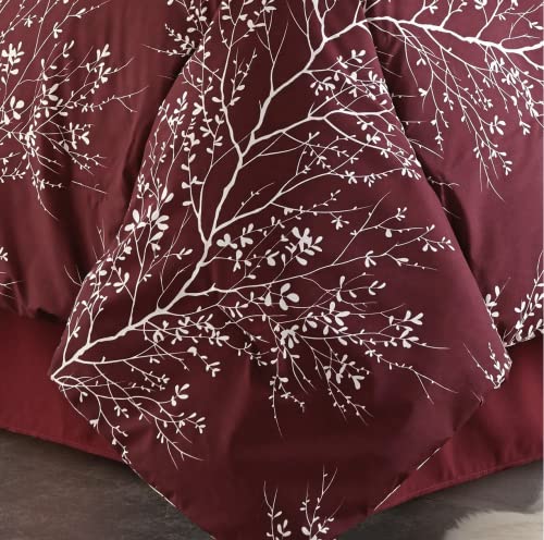 Spirit Linen New 6Pc Cozy Deep Sleep Queen Comforter Set – Beautiful Foliage Design – Oversized Bed In A Bag Bedding Comforter Sets Platinum Floral Bedding Collection (Burgundy, Queen) #TOP5