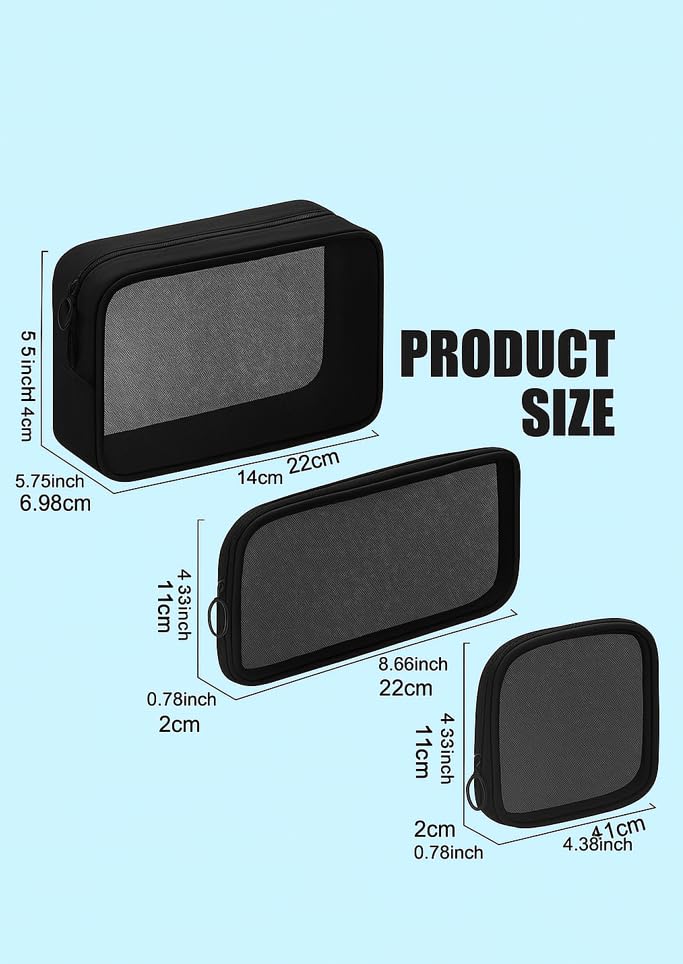 4-Piece Travel Cosmetic Storage Bag Set, Mesh Toiletry Organizer Pouches with Zipper, Clear Makeup Accessories Cases (Beige)3