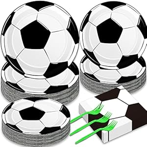 50 Guests Soccer Plates and Napkins Party Supplies Soccer Birthday Party Decorations Disposable Tableware Set Soccer Ball Dinnerware Favor for Party Decoration Favors, 200PCS