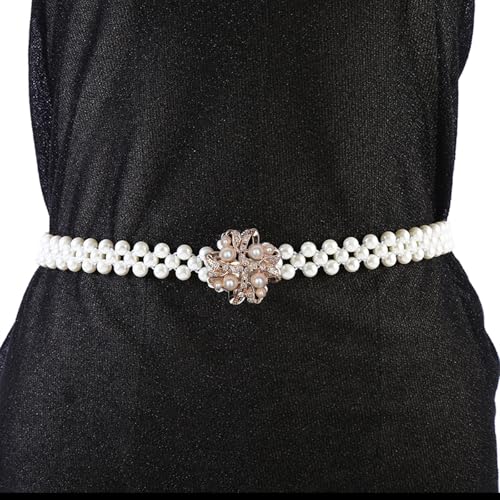 Rhinestone Pearl Waist Belt Luxury Gold Elastic Belt Dress Crystal Waist Strap, Crystal Flower Pearl Waistband for Women and Girls3