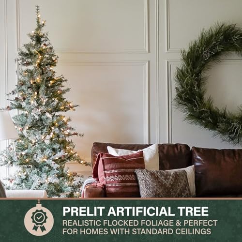 Fraser Hill Farm 7.5-Ft Buffalo Fir Slim Artificial Christmas Tree with Warm White LED Lights, Prelit Foldable Fake Tree with Realistic Snowy Foliage and Pinecones for Home Decoration by Fraser Hill Farm - Image 5
