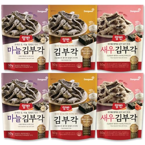 ヤンバン キムブガク(のり天)50g *6袋セット(オリジナ 2 +エビ味2 +ガーリック味2/ 韓国海苔 韓国食品 東遠ジャパン ドンウォン 両班 ニンニク キム ブガク