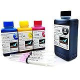 Lieferumfang: 1x Nachfülltinte(black) mit 250ml,1x Nachfülltinte (cyan) mit 100 ml, 1x Nachfülltinte (magenta) mit 100 ml, 1x Nachfülltinte (yellow) mit 100 ml. 4x Spritze & Kanüle und 1x Paar Handschuhe.