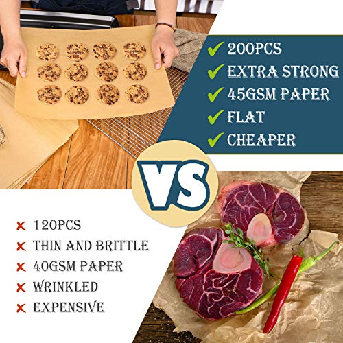 Image of Hiware 200 PCS Parchment Paper Baking Sheets 9x13 IN, Precut Non-Stick Parchment Paper for Baking, Cooking, Grilling, Frying and Steaming - Unbleached, Fit for Quarter Sheet Pans