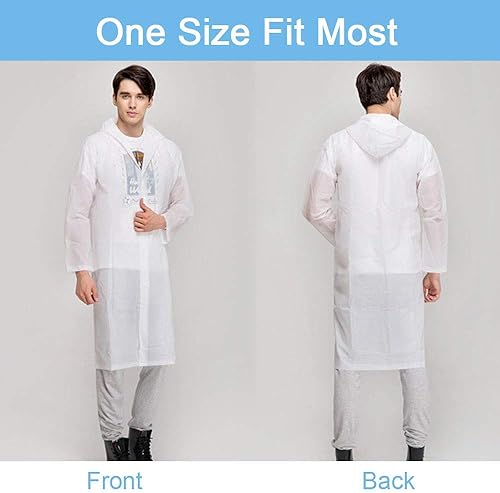 Miniatura 5 de Ponchos de lluvia reutilizables para adultos, 2 piezas impermeables de emergencia para mujeres y hombres con capucha y cordón, abrigos de lluvia