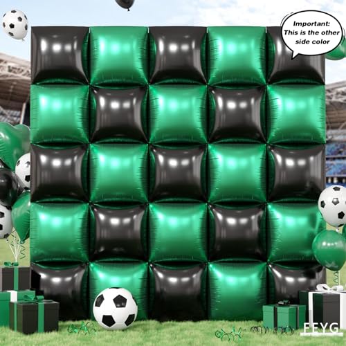 Image of Metallic Green Silver and Black Soccer Square Foil Balloons Wall,19 Inches Foil Balloons Tunnel Arch Garland Kit for Boy Sports Soccer Theme Birthday Party Decorations