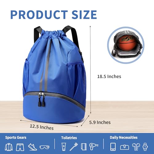 Image of JELUTAR Drawstring Backpack Gym Bag with Shoes Compartment, Blue