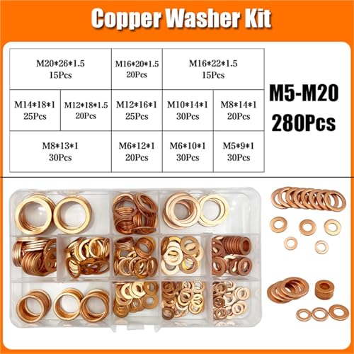 Mdingbao-シールワッシャー Copper Washer Gasket Nut And Bolt Set Flat Ring Seal Assortment Kit With Box M5 M6 M8 M10 M12 M14 M16 M20 For