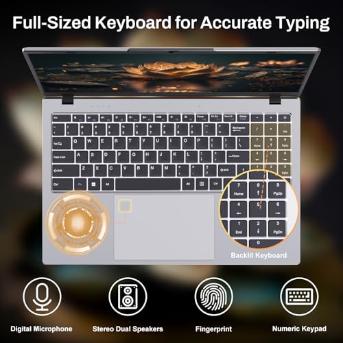 Image of 2025 Laptop Computer 15 15.6 inch FHD 1080p Display, Windows 11 Pro with MS Office for Students & Business, 16GB RAM, 1TB SSD, Intel 4-Core N100 (Up to 3.4GHz), Backlit Keyboard, Type-C, Fingerprint