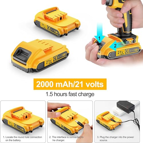 21V Cordless Drill with 2 Batteries and Charger, 25+1+1 Torque Setting Electric Drill with 26 Acessories, Built-in 3/8'' Keyless Chuck, LED Light, Max 398 in/lb Electric Screwdriver