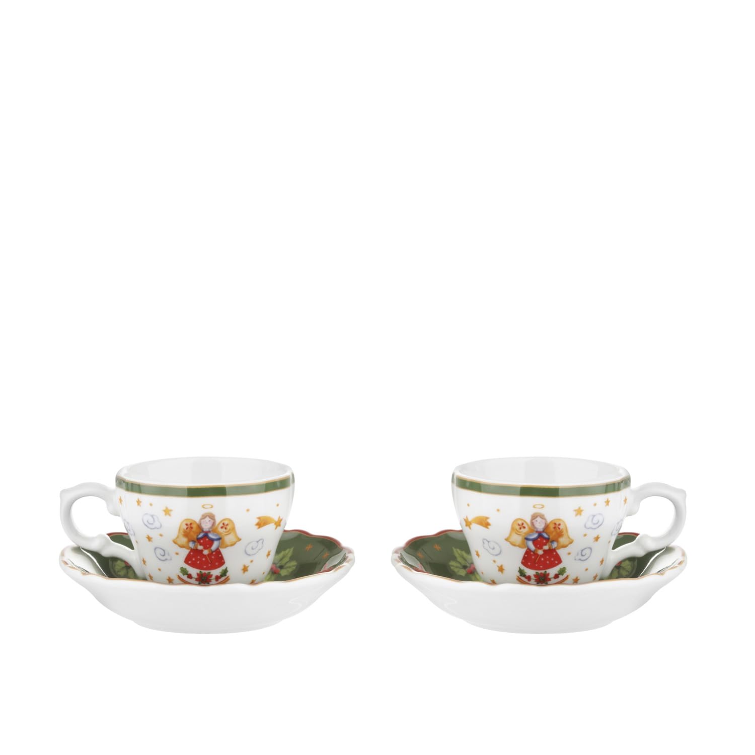 KASANOVA Angel Porcelain Coffee Mug Set, 2 Pieces, Green