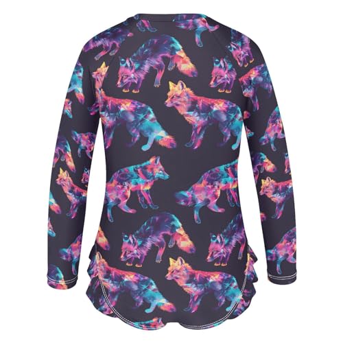 ALAZA Fox Colorful Black Girls One Piece Swimsuit Long Sleeve Rash Guard Swimsuits UV 50+ Swimwear Zipper3