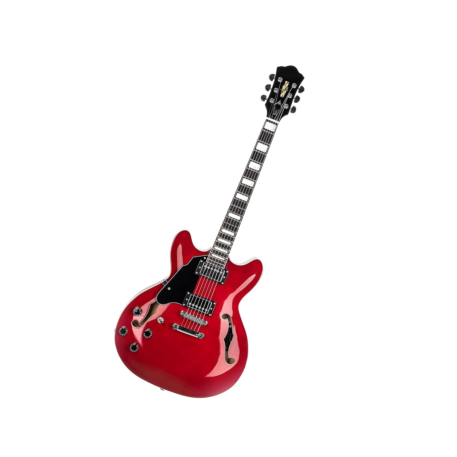 Gitara Elektryczna Pełnowymiarowa Gitara Elektryczna Dla Leworęcznych Korpus Półpusty Wiśniowo Czerwony