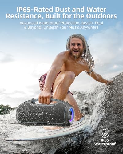 Image of Upgrade Portable Bluetooth Speakers Wireless, 200W PEAK Loud Outdoor Speaker with Deep Bass, IP65 Waterproof, BT5.4, USB-C, RGB Lights, for Party, Camping, Beach, Large Workshop, Garage, 24H Playtime