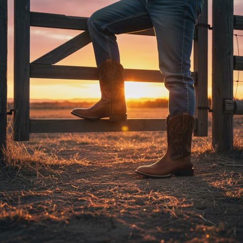 Image of SUREWAY Men's Cowboy Boots, Square Toe Pull On Soft Toe Western Boot | 10 Inch Classic men's wellington work boots,slip resistant outsole,durable,pull-on design for daily and western casual wear