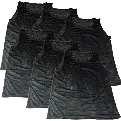 BlueDot Trading Youth Sports Pinnie Scrimmage Training Vest/Team Practice Jersey in Nylon Mesh for All Kinds of Sports, Soccer, Football, Basketball, Black, 6 Pack