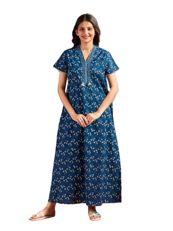 nihsamah Cotton Nighty for Women — Printed Stylish Night Gown, Comfortable Sleepwear Long Nightwear, Maxi-picture-15