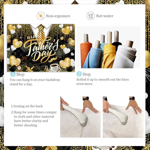Happy Father's Day Backdrop Black and Gold Glitter Fathers Day Photography Background I Love Dad Banner for Man Family Festival Party Decorations Supplies (Black, 94X70 inch (8x6FT)) by APDECCLK - Used condition - Image 7
