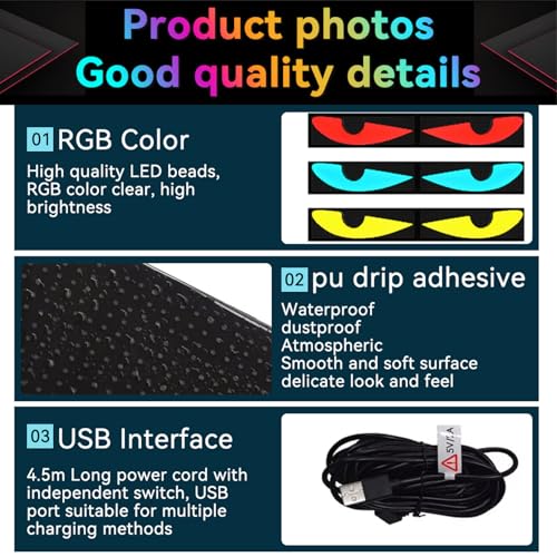 Luces LED de ojos de diablo programables y flexibles para parabrisas de coche 7