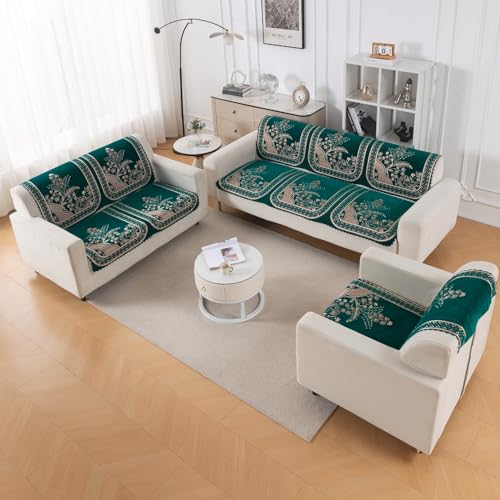 Image of HOKIPO Mehfil Teal Premium Chenille Jacquard Sofa Cover 6 Seater Set - Washable 3+2+1 Sofa Panel for Seat & Back | 'Royal Aangan Series' (IN-1008 * 2 + IN-1007 * 2 + IN-1006 * 2-L7)