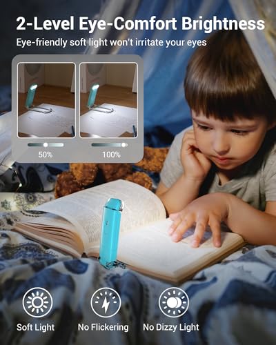 Image of DEWENWILS USB Rechargeable Book Reading Light, Book Light Clip on for Reading in Bed, LED Eye Care Book Lamp for Kids, Bookworms, 2 Brightness Levels (Blue)