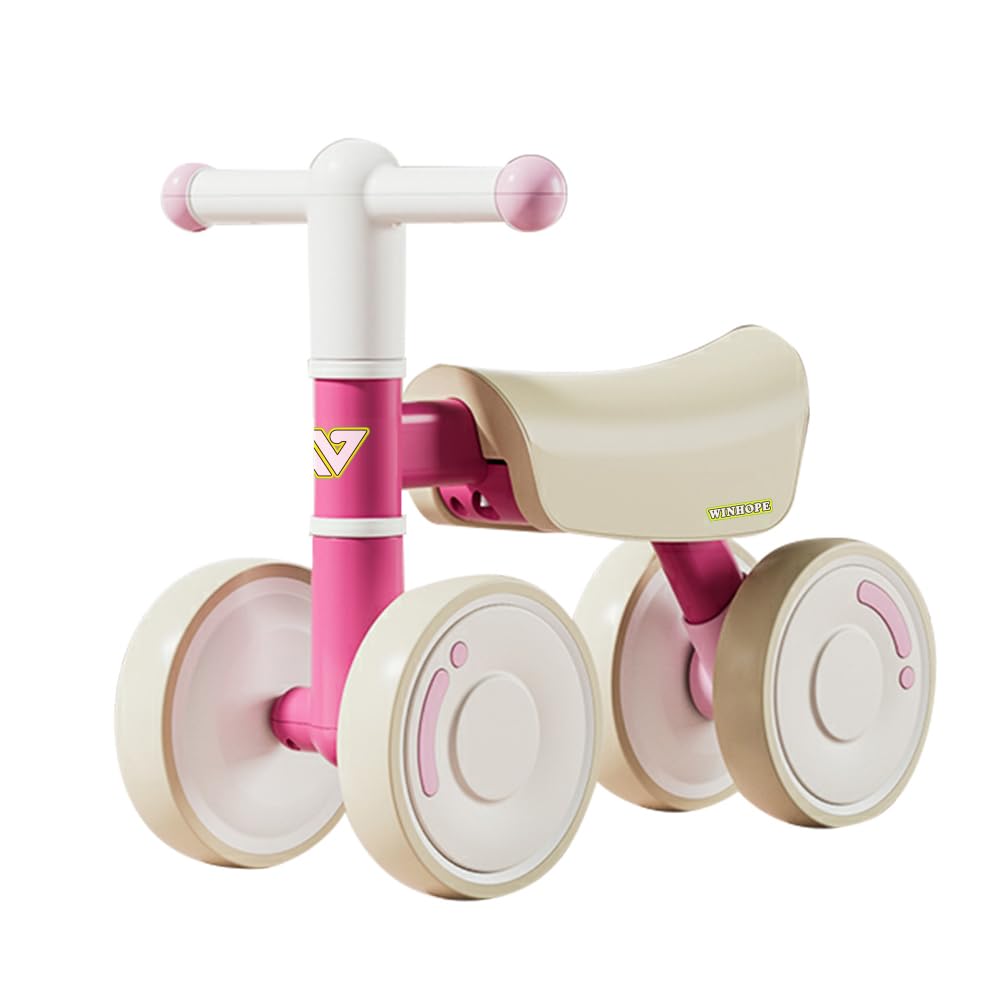 WinHope Baby Balance Bike for 1-3 Year Olds, Silent Wheels,Soft Seat, No Sharp Edges, Toddler Baby Walker for 12-36 Month Boys Girls, Birthday Gifts(Pink)