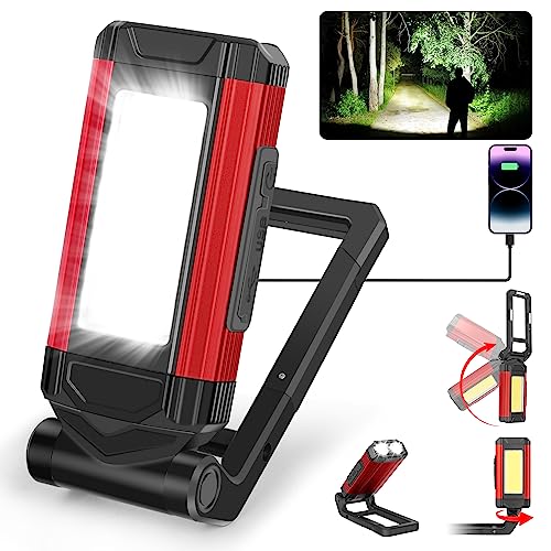 Daphomeu COB Arbeitsleuchte, Ultrahelle LED Taschenlampe & Werkstattlampe, Rotem Notlicht mit Drehbar Magnetfuß, Wiederaufladbar Inspektionslampe für Autoreparaturen, Werkstatt und Camping