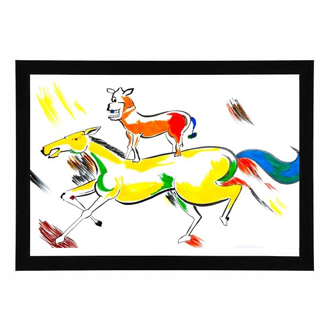 Majnu Bhai Rocking Horses Painting Wall Art Photo Frame For Home Office Living Room Decor Lamination Without Glass (10 x 14 Inch)