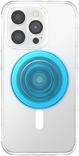 Vista 182 de PopGrip de PopSockets: Agarre y soporte para teléfono, plegable, parte superior intercambiable, blanco sobre negro