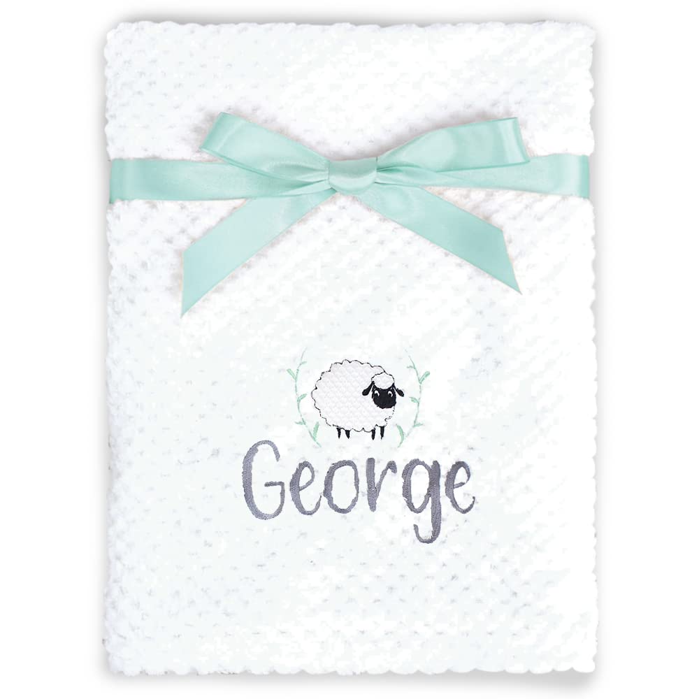 Teddyt's White Personalised Sheep Waffle Name Baby Blanket