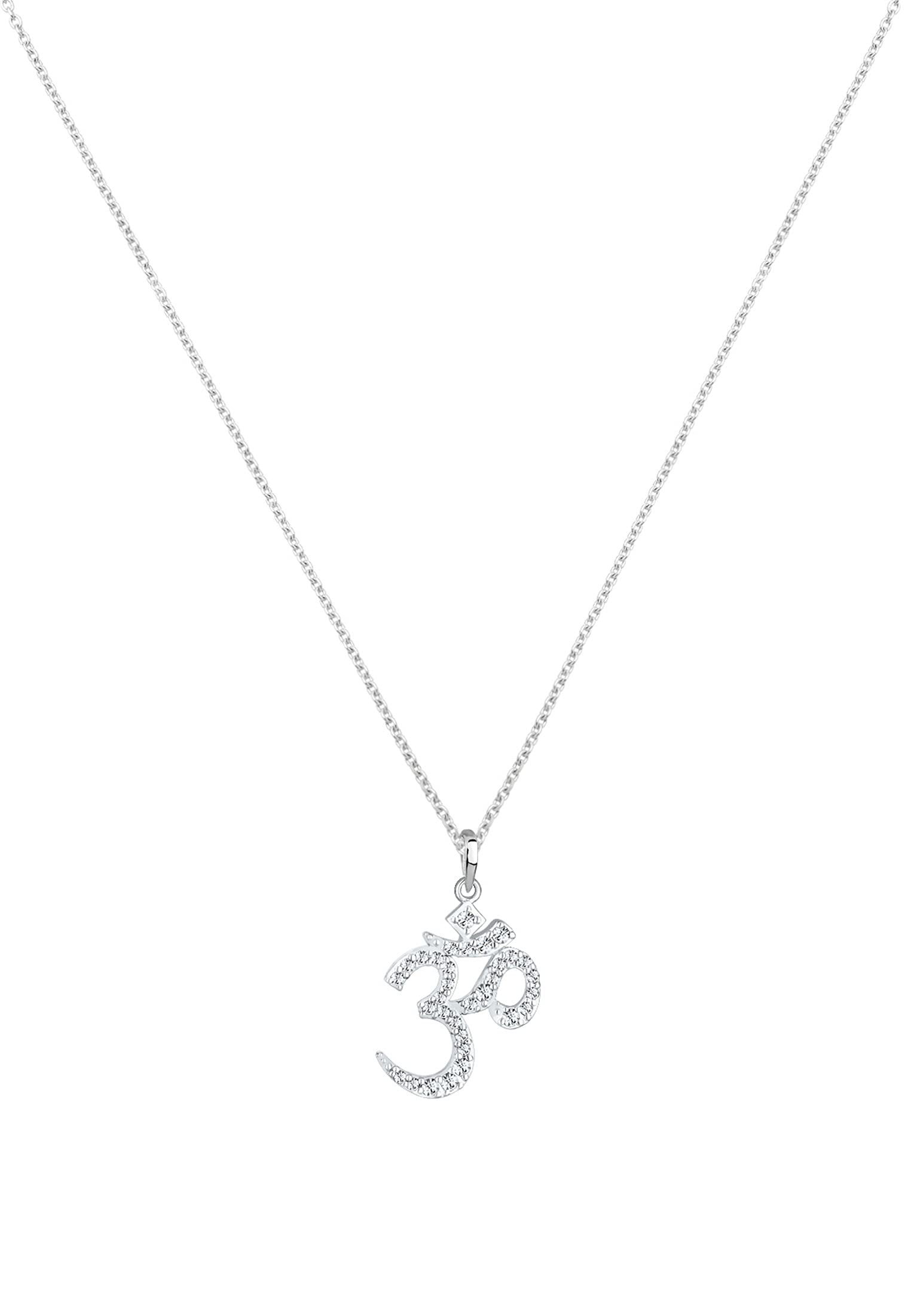 Elli Collana Donna Carattere Om con Cristalli in Argento Sterling 925