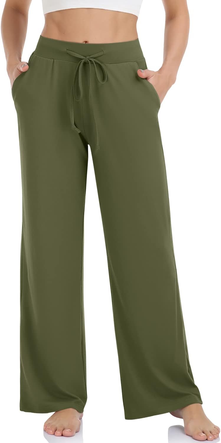TARSE Wide Leg Yoga Pants for Women Comfy Casual Lounge Pajamas with Pockets Loose Fit Flowy Palazzo Pants