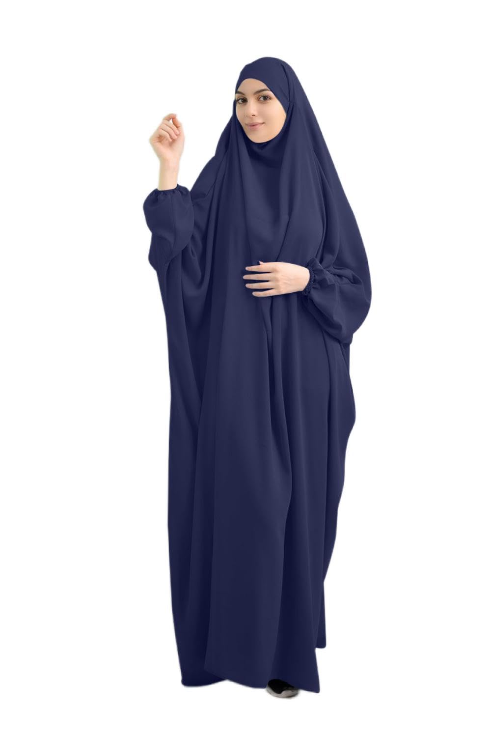 Ruig Women's Darkblue Muslim Dress Prayer Abaya Islamic Robe Maxi African Kaftan Islam Dubai Turkey Full Length Dress With Hijab