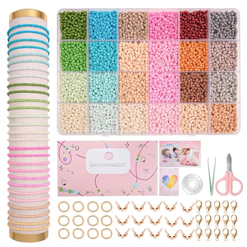 JHWELRG Selber Machen Perlen für Armbänder 24 Farben DIY Perlen Set,mit 12000 Stück Perlen zum Auffädeln Schmuckherstellung Set,Geschenkidee für Weihnachten, Feiertage,Geburtstage,Partys
