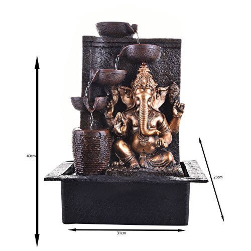 Image of Ganesha Polystone 5-Steps Indoor Table Top Fountain with LED Lights and Water Pump (Brown, Golden, 40 X 31 X 23 cm)