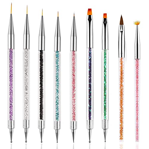 9 pièces Pinceau Nail Art,Nail Art Brosses,Dotting Pens Tool Nail Art,Pinceau Nail Art,Acrylique Nail Brush Kit,Dessin Stylo Ensemble Outil à Ongles