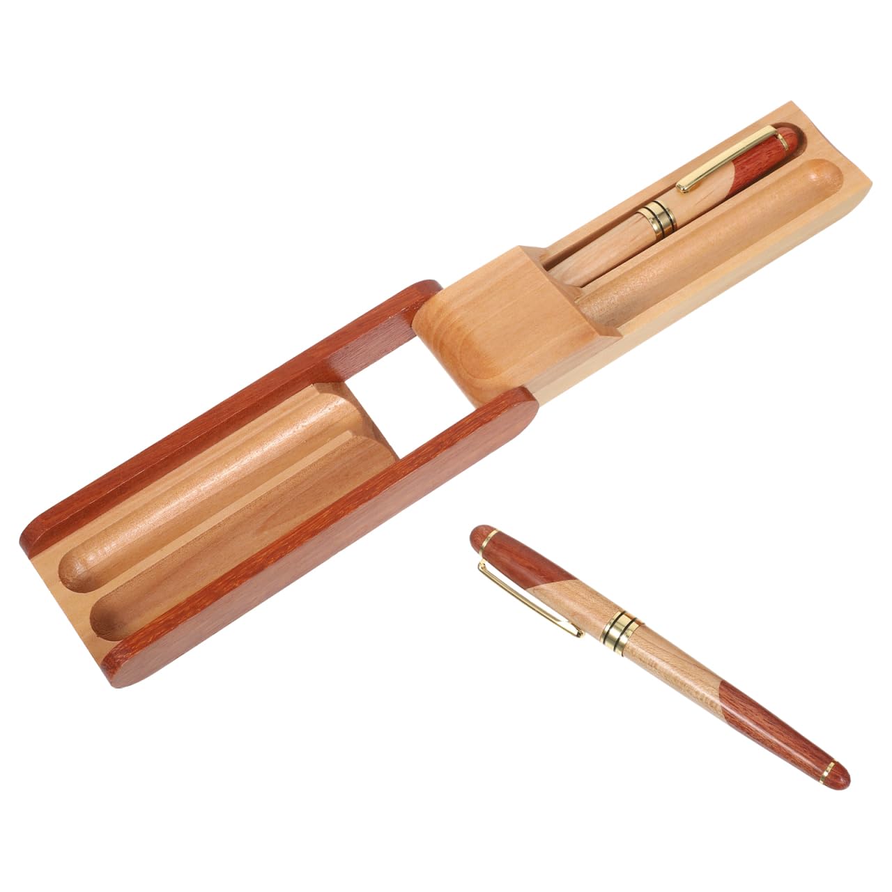 Set de bolígrafo de madera de palo de rosa con pluma estilográfica y caja de regalo para oficina escolar y uso diario